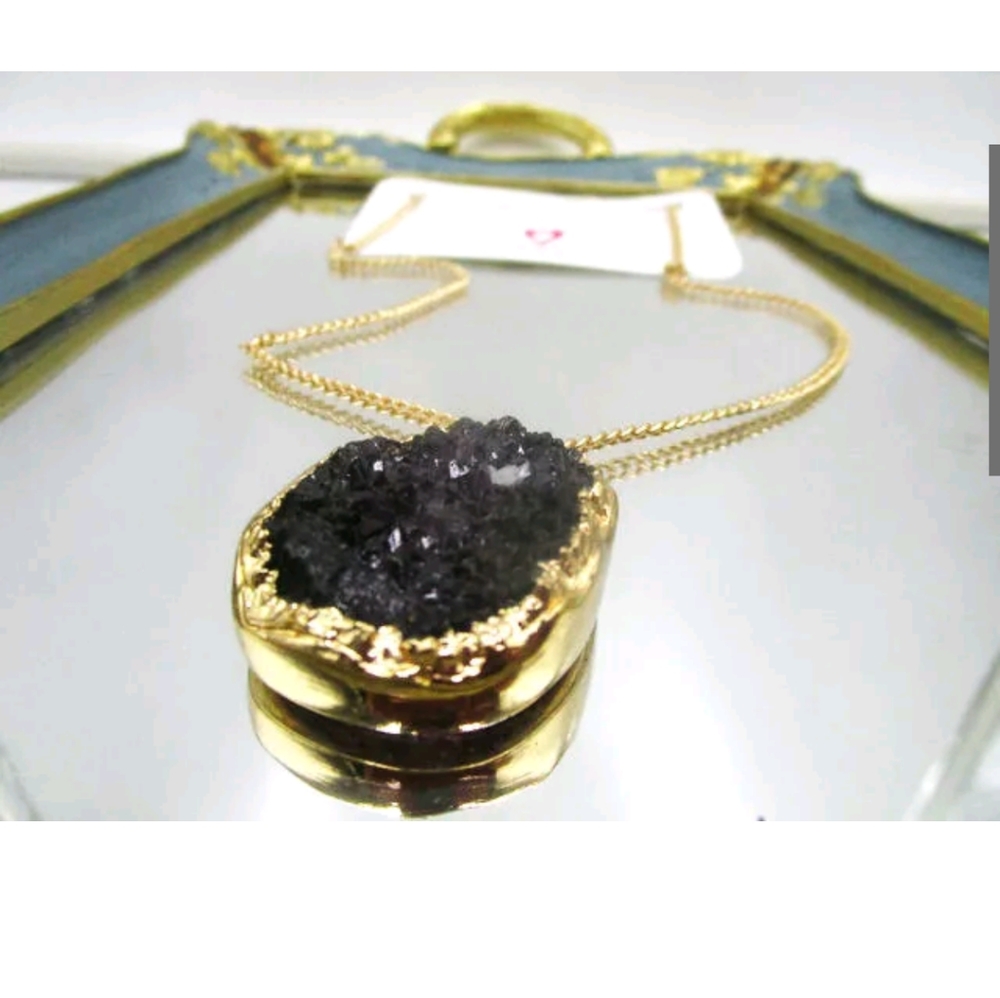 New druzy pendant necklace goldtone